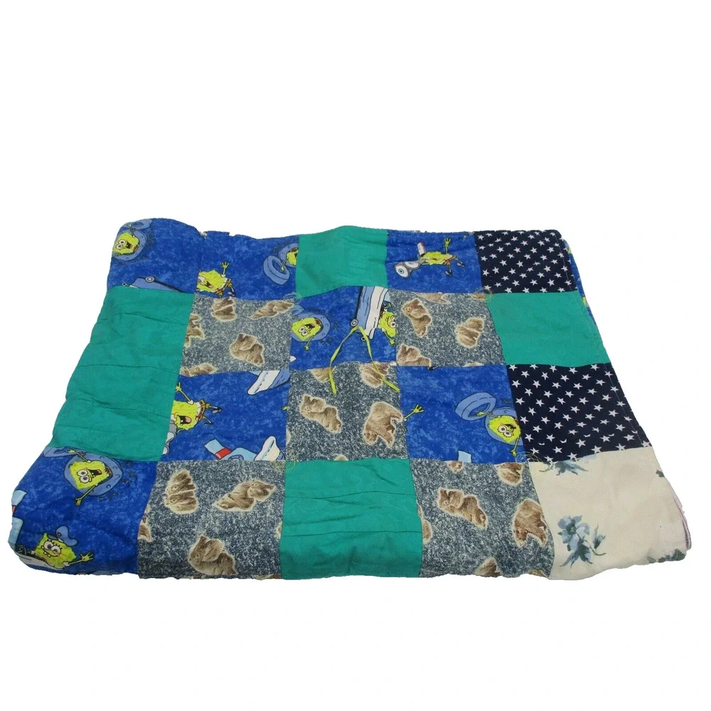 Vintage Tugboat SpongeBob BEAR STAR Nickelodeon Flannel Throw Blanket 43